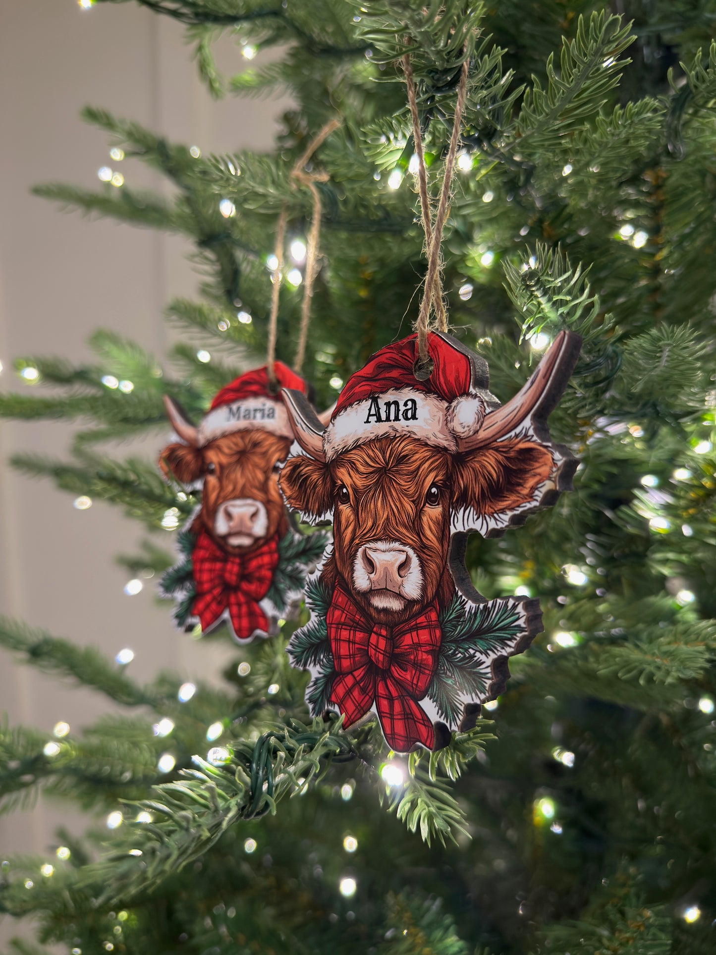 Highland Cow Print On Wood Ornament SETS