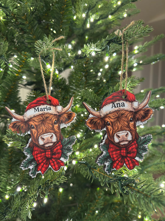 Highland Cow Print On Wood Ornament SETS