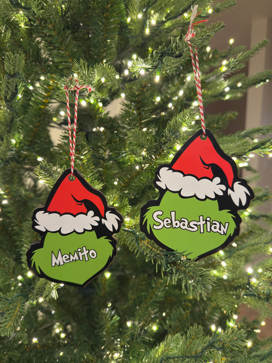 Grinch Print On Wood Ornament SETS